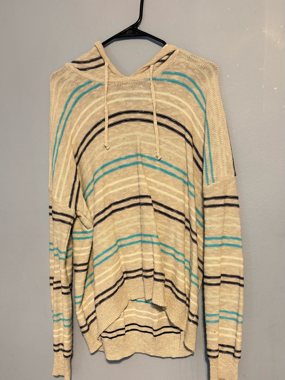 Light Gray Striped Hooded Sweater